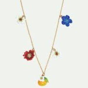Les Nereides Blue, white and red flowers, clementine  & butterfly charm necklace